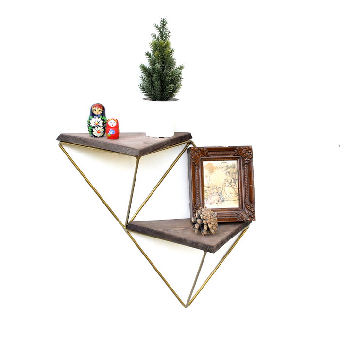 Hanah Home Wr075 Estantería de Pared de Madera Maciza Nogal y Dorado Hanah Home Wr075 Estantería de Pared de Madera Maciza Nogal y Dorado